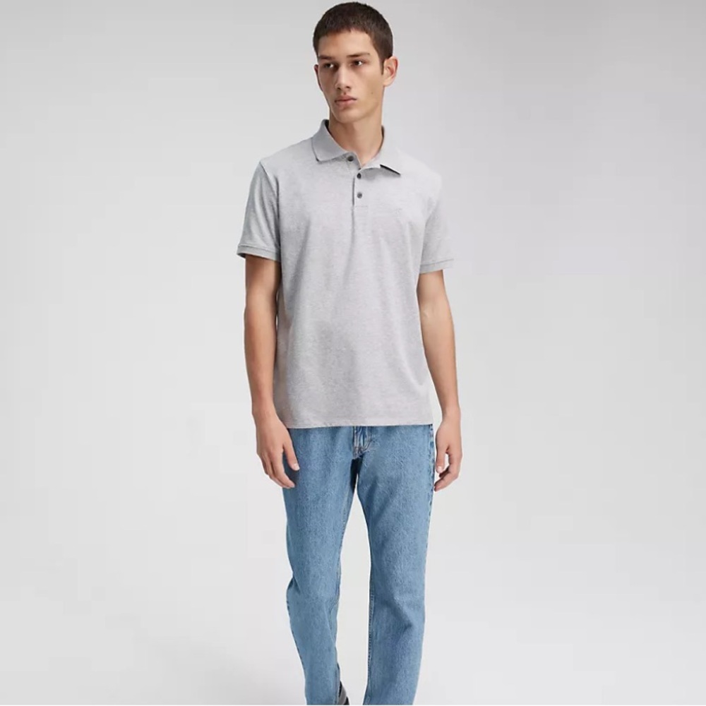 🆕Calvin Klein Smooth Cotton Short Sleeve Polo in Grey Heather• Men’s Size Large - Picture 4 of 7